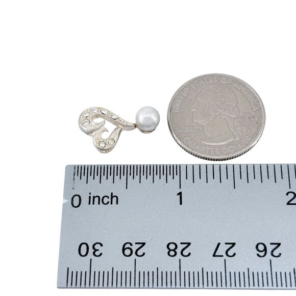 Crystal-Studded with Pearl Accent Heart Pendant | Vintage Sterling Silver 925 - Picture 5 of 6